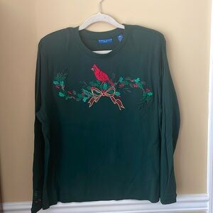 Karen Scott long sleeve holiday shirt with cardinal design